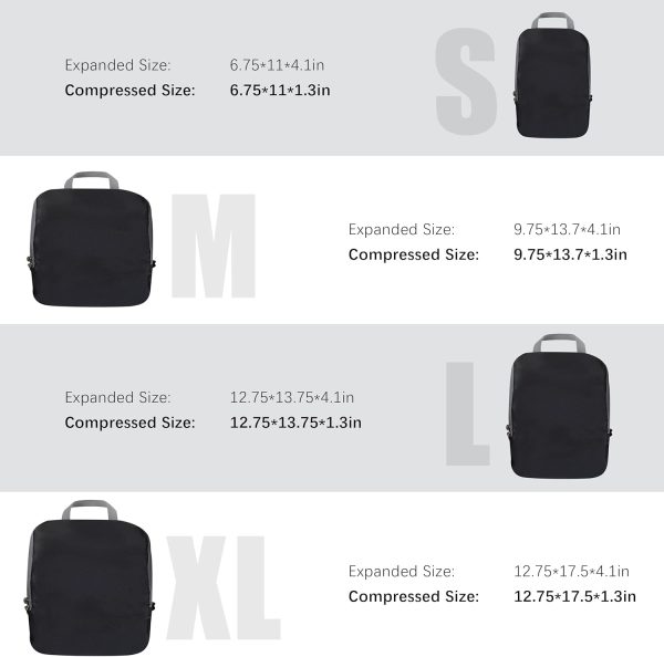 4 Set Compression Packing Cubes Organizers, Black - Image 5