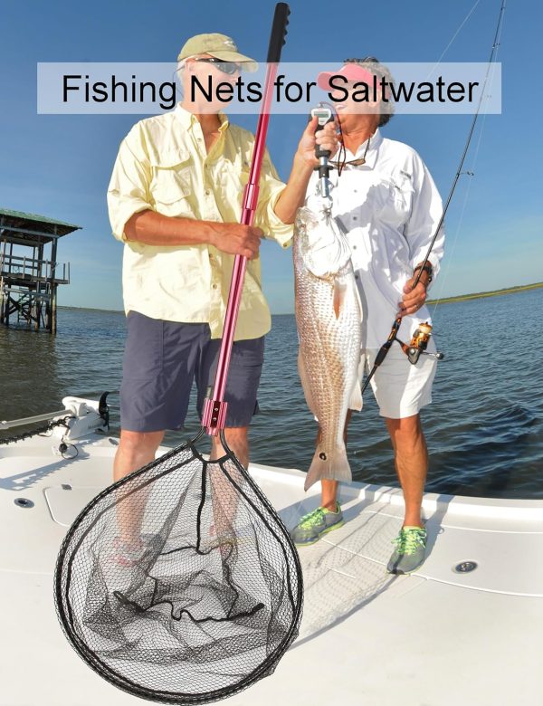 Beoccudo Fishing Net Large Fishing Net with Handle Landing Nets for Saltwater Telescopic Rubber Fishing Nets for Fish Aluminum Dip Net, Extends to 72-92in, Net Hoop 28x24in, 30in Deep Fish Net - Image 2