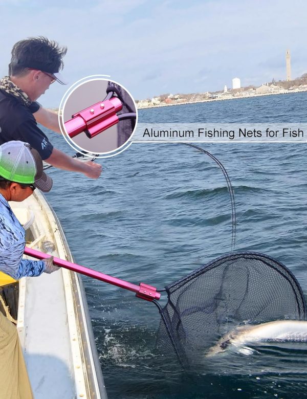 Beoccudo Fishing Net Large Fishing Net with Handle Landing Nets for Saltwater Telescopic Rubber Fishing Nets for Fish Aluminum Dip Net, Extends to 72-92in, Net Hoop 28x24in, 30in Deep Fish Net - Image 6